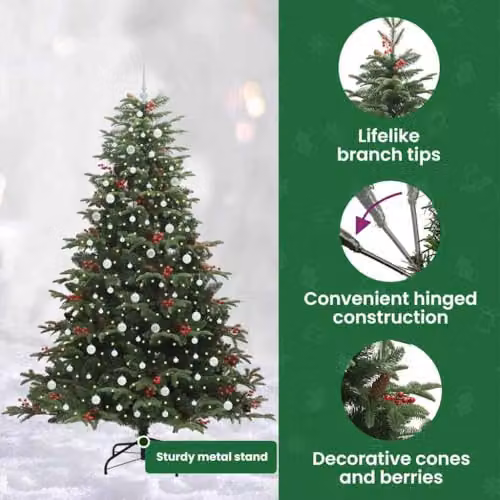 vidaXL Artificial Christmas Tree with 300 Warm White LEDs and Metal Stand, Green, Height: 240 cm – 5