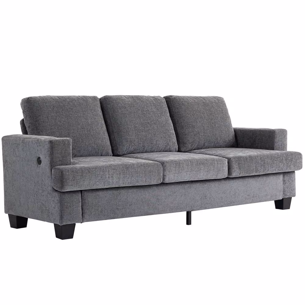 STILVORA 3 Seater Grey Fabric Sofa with USB Charging Ports and Cup Holders – 4