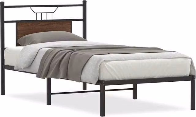 Berkfield Home Single Bed Frame in Brown Oak Engineered Wood, W/D/H: 90 x 190 cm – 1