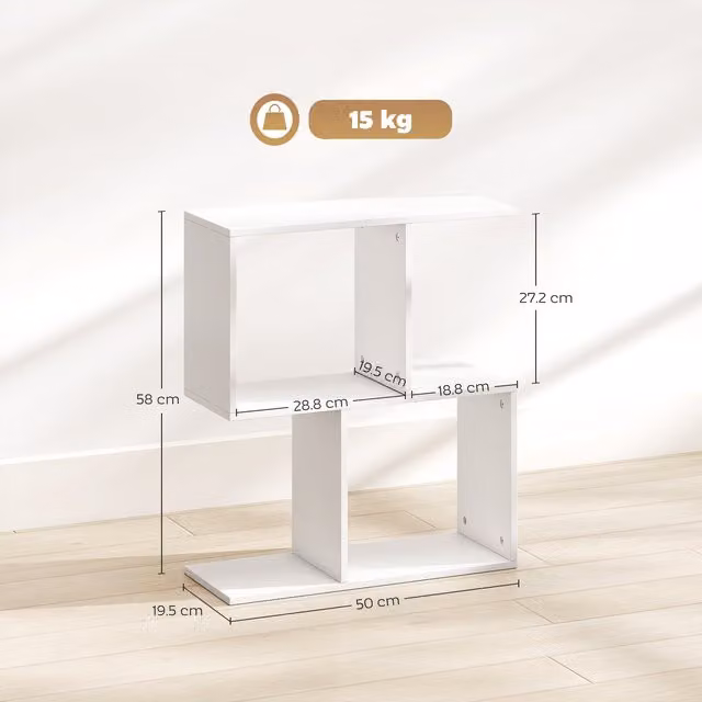 HOMCOM S-Shaped 3-Tier Narrow Side Table in White