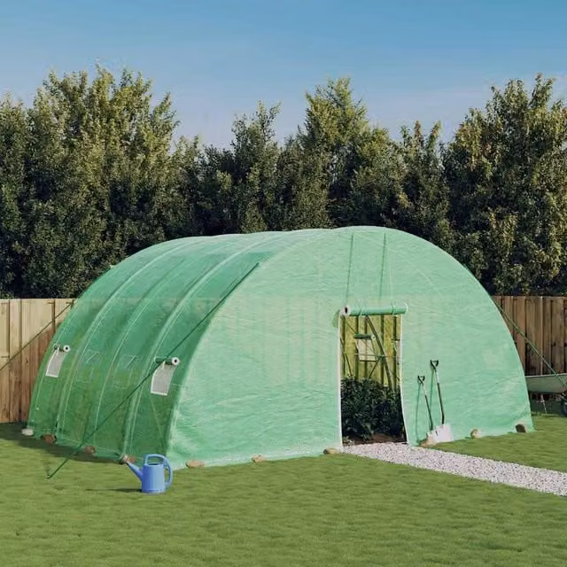 Berkfield Home Green Steel Frame Greenhouse with Plastic Windows, W/D/H: 6.0 x 4.0 x 2.85 m