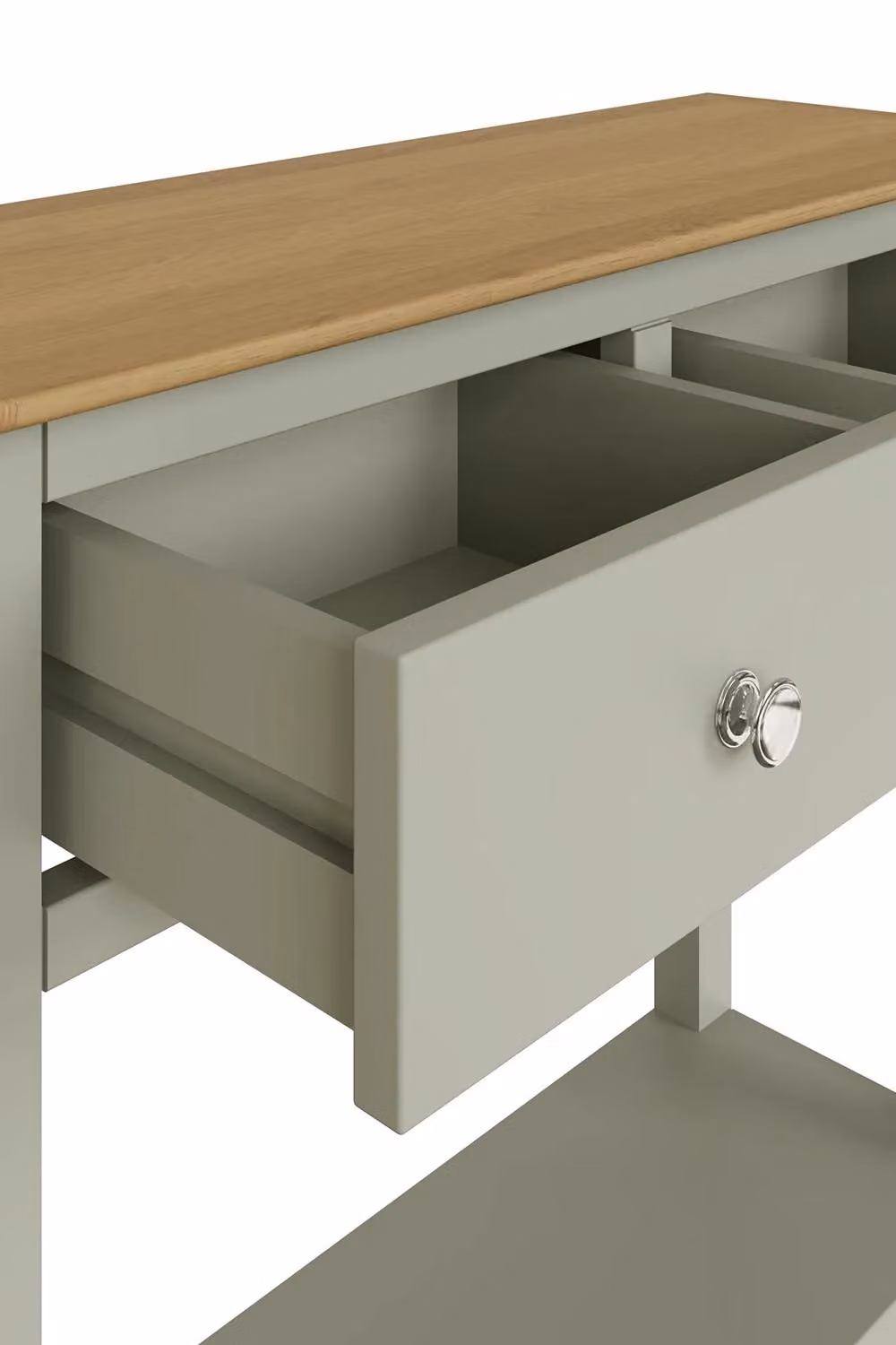 FWStyle 2 Drawer Console Table with Oak Top in Sage Green – 3