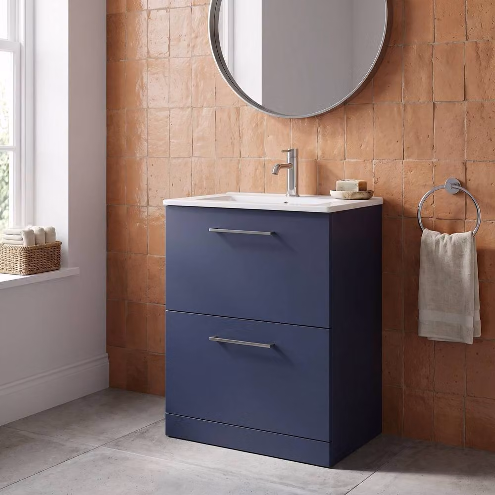 Balterley Modern Blue Floor Vanity Unit with 2 Soft Close Drawers and Vitreous China Basin, Width: 60 cm – 2