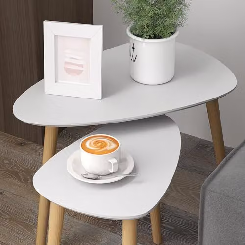 HOMCOM Set of 2 Nesting Coffee Tables with Oval MDF Tops and Four Legs in Grey – 6