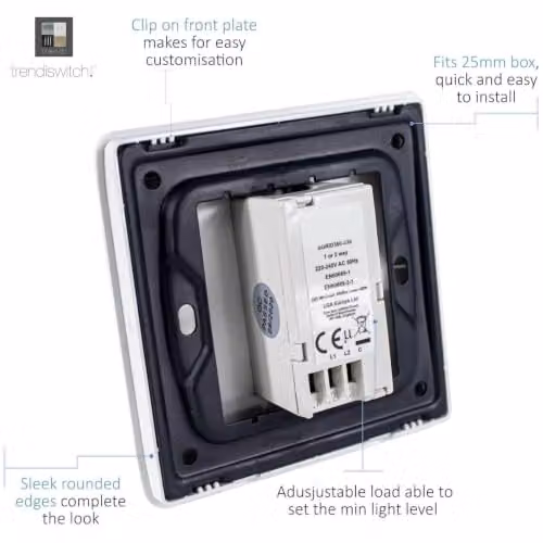 Trendi Modern LED Dimmer Switch in Silver Stainless Steel and Chrome – 3