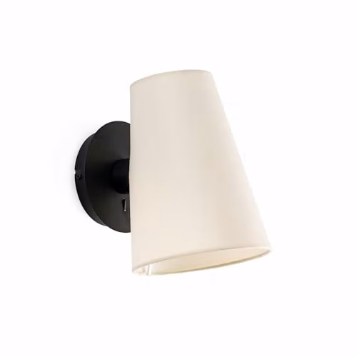 Netlighting Lupe Wall Light with Black Metal Base and Beige Fabric Cone Shade E27