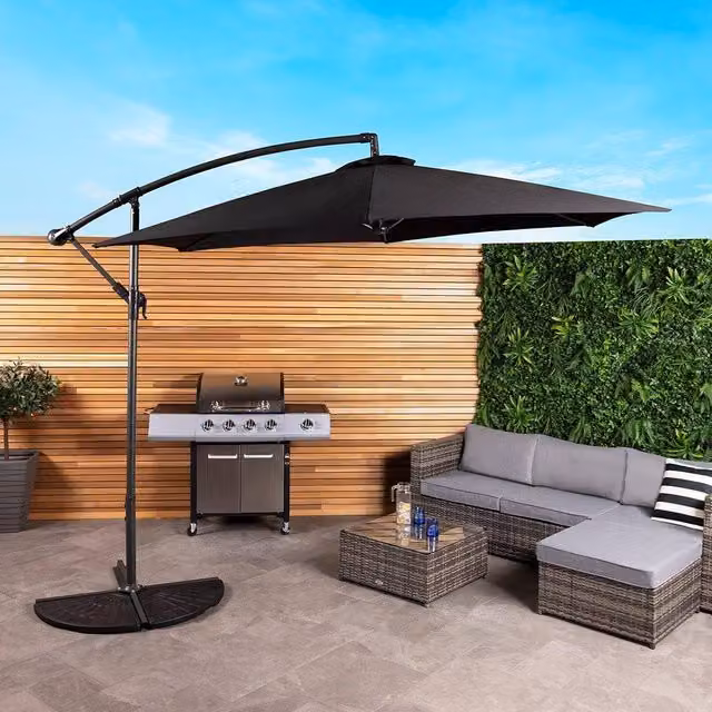 Charles Bentley Black Cantilever Hanging Banana Patio Garden Umbrella, 3m