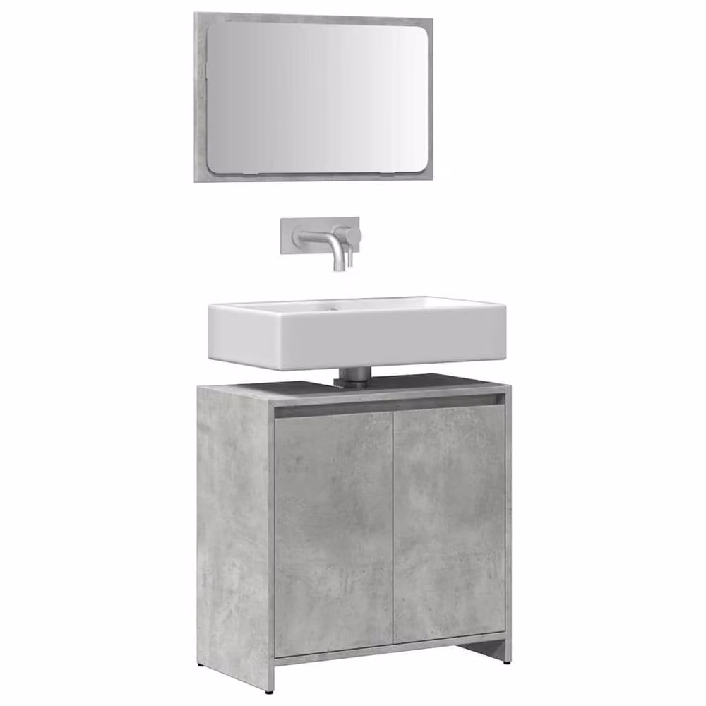 Berkfield Home Modern 2 Piece Bathroom Furniture Set in Matt Grey featuring Vanity Unit and Mirror Cabinet – 2