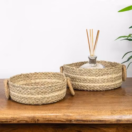 JVL Palma Set of 2 Sand Woven Storage Baskets with Handles – 3