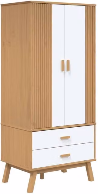 Berkfield Home OLDEN Wardrobe in White and Brown Solid Pine, W/D/H: 76.5 x 53 x 172 cm – 1