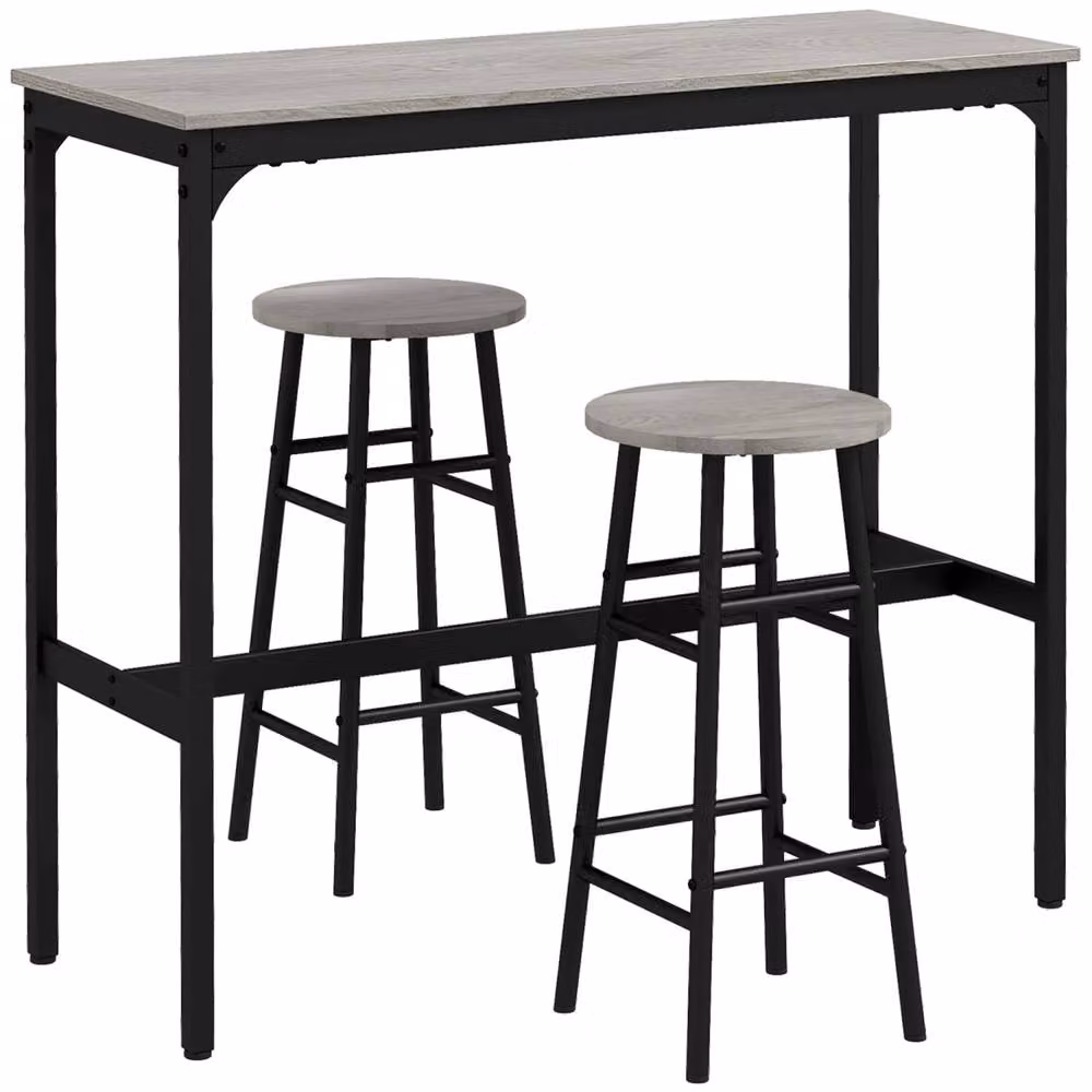 Wyld Haus Dirive Grey and Black 3 Piece Industrial Bar Table and Stool Set – 2