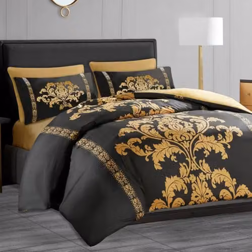 Lazzaro Super King Duvet Cover and Pillowcase Set in Gold or Black, Premium Brushed Microfibre Bedding with Zipper Closure, W/D/H: 220 x 220 x 260 cm