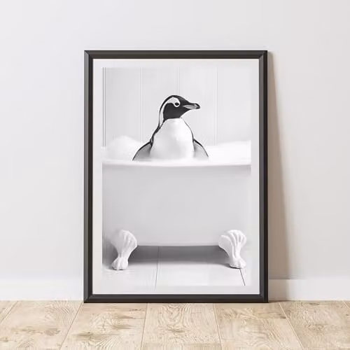 60 Second Makeover Penguin In The Bath Animal Print Paper Poster, A3