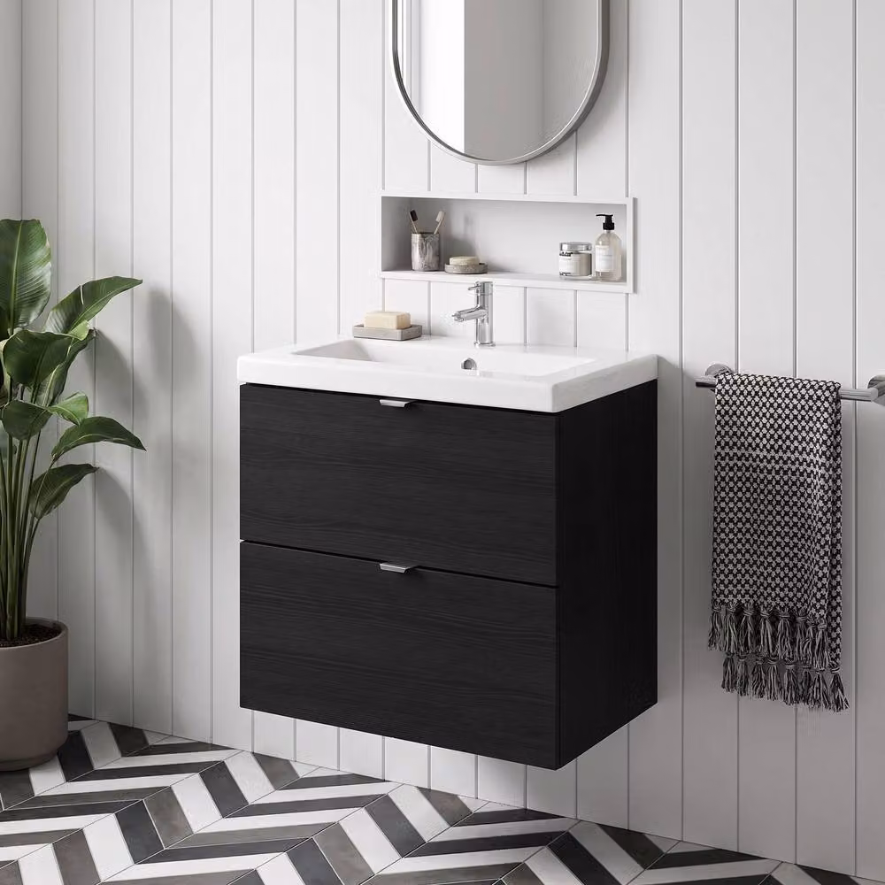 Balterley Alrewas 2 Drawer Wall Hung Vanity Basin Unit, Black, W: 60 cm, D: 57.9 cm, H: 60 cm – 2