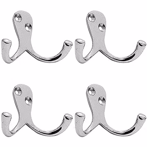 Loops Victorian One Piece Double Bathroom Robe Hook, Polished Chrome, 4 Pack, Projection: 26 mm