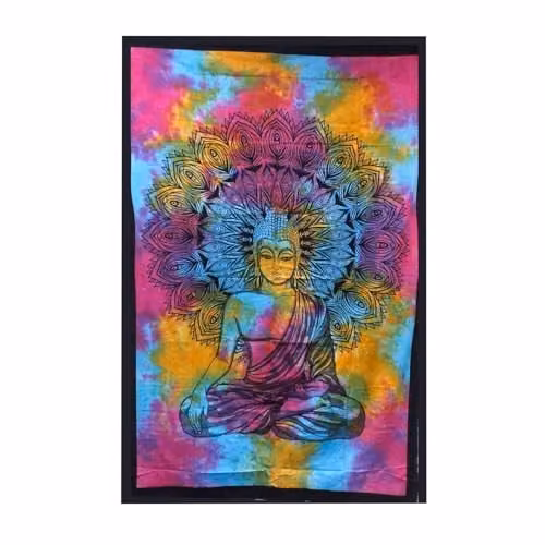 KDMD Peaceful Buddha Single Cotton Bedspread and Wall Hanging Set, Multicolour – 1