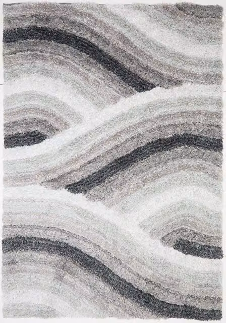 Rugstyle 3D Shaggy Wave Rectangular Rug in Grey, W: 160 cm, L: 230 cm
