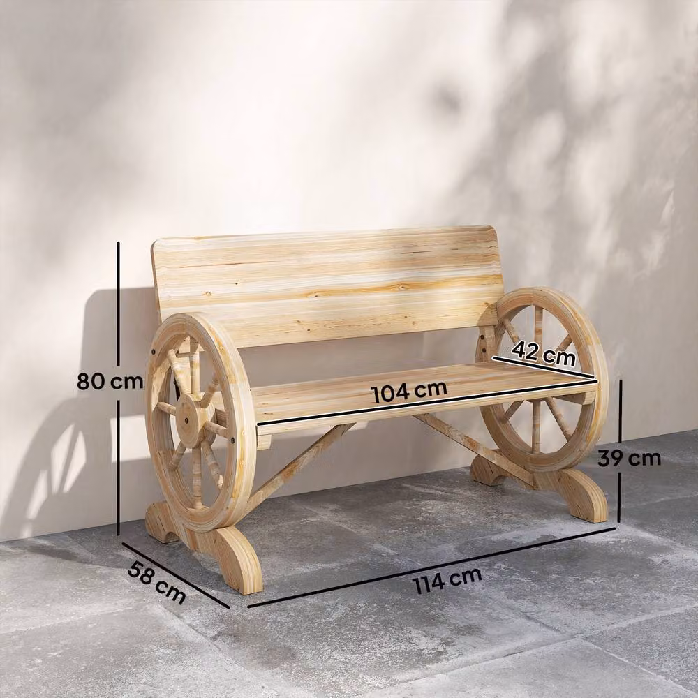 OUTSUNNY Natural Wood Garden Bench Loveseat with High Back and Armrests – 3