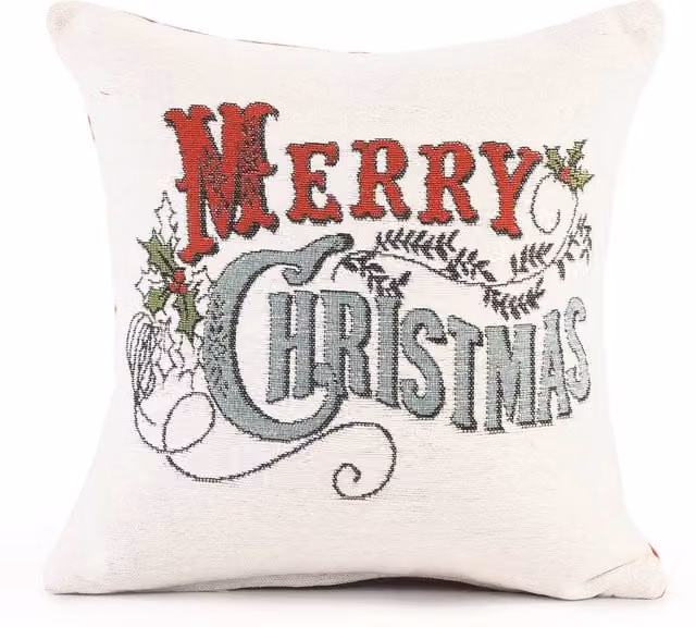 Velosso Merry Xmas Holly Filled Cushion in Red and White, W: 43 cm x D: 43 cm