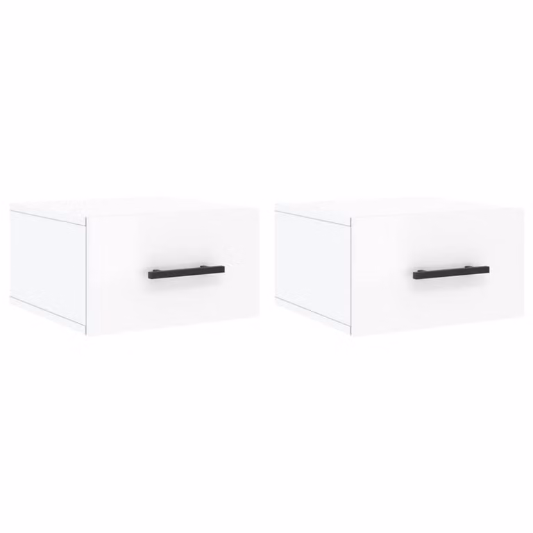 Berkfield Home Set of 2 Wall-mounted High Gloss White Bedside Cabinets W/D/H: 35 x 35 x 20 cm