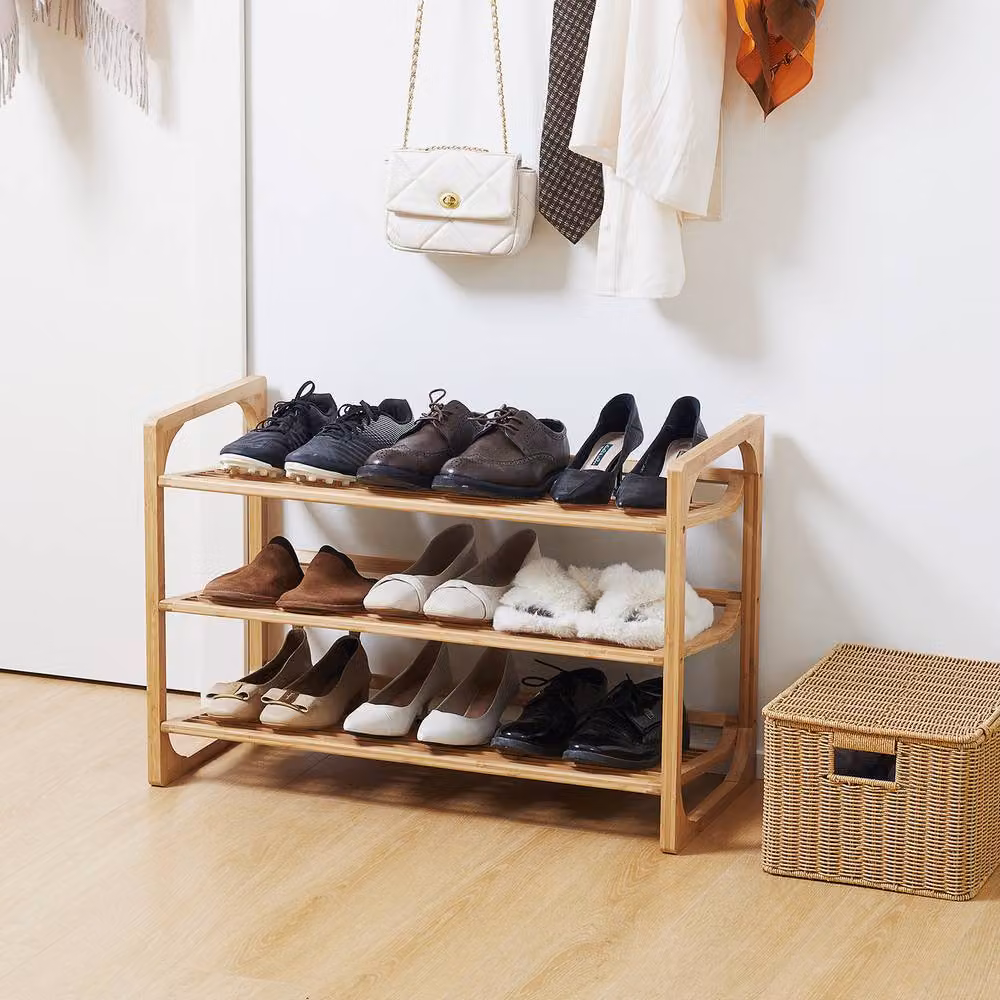 ERGOVEXA Natural 3-Tier Bamboo Shoe Rack in Brown – 3