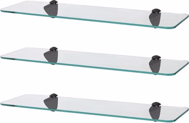 Harbour Housewares Set of 3 Rounded Floating Glass Shelves in Black and Transparent, Width: 50 cm