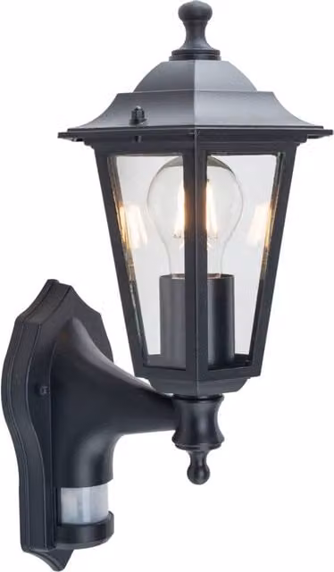 First Choice Lighting Black Six Sided Lantern Outdoor Security Wall Light with Motion Sensor and Timer – 1