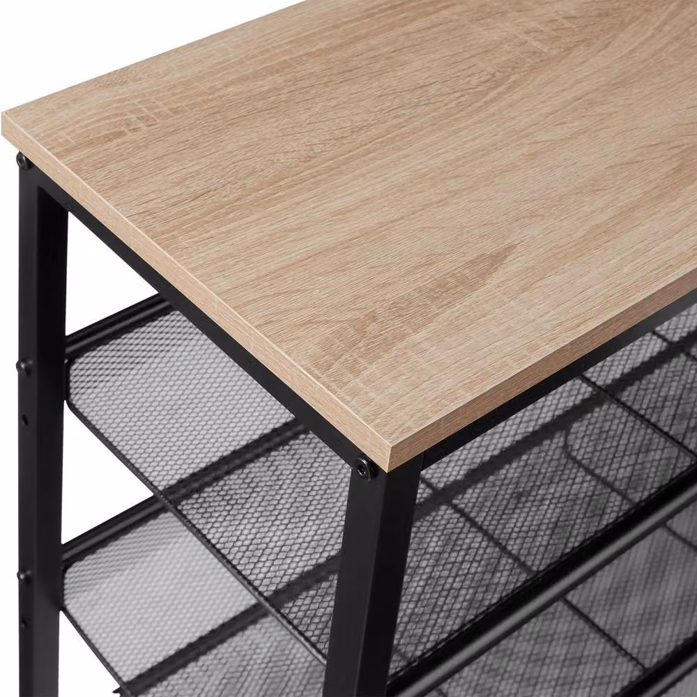 tectake 4-Tier Shoe Rack with Adjustable Shelves and Black Metal Frame in Oak, W/D/H: 75.5 x 30.5 x 69.5 cm – 9