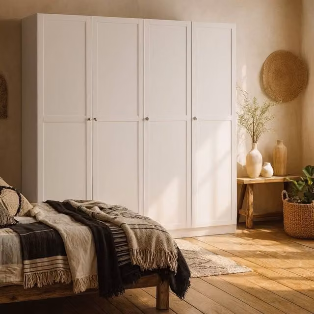 Wyld Haus Cherryfern White 4 Door Wooden Wardrobe