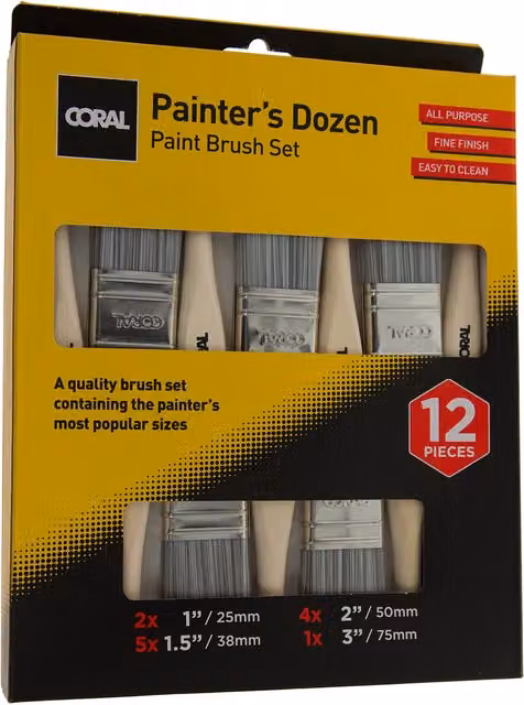Coral 31409 Painter's Dozen Paint Brush Set, 12 Pack with Synthetic Bristles and FSC Wood Handles for Water and Solvent Based Paints – 1