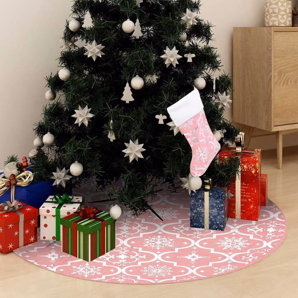 Berkfield Home Luxury Christmas Tree Skirt with Sock in Pink, Diameter: 90 cm – 1
