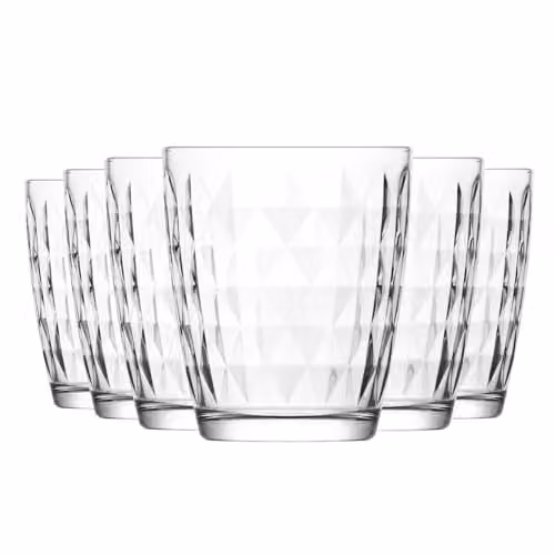 LAV Artemis Geometric Tumbler Glasses, Clear, 340ml, Pack of 12