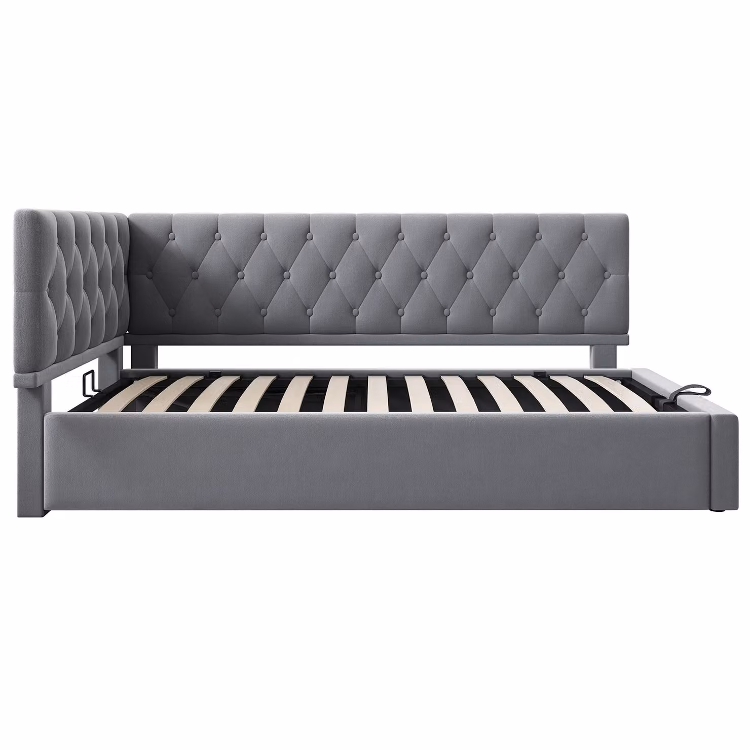 Aosom UK Grey Upholstered Daybed with Hydraulic Ottoman Storage, W: 100 cm, D: 196 cm, H: 77 cm – 2