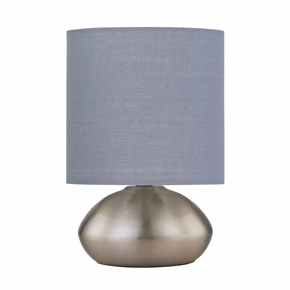 First Choice Lighting Jenson Set of 2 Brushed Chrome Touch Table Lamps with Grey Fabric Shades – 2