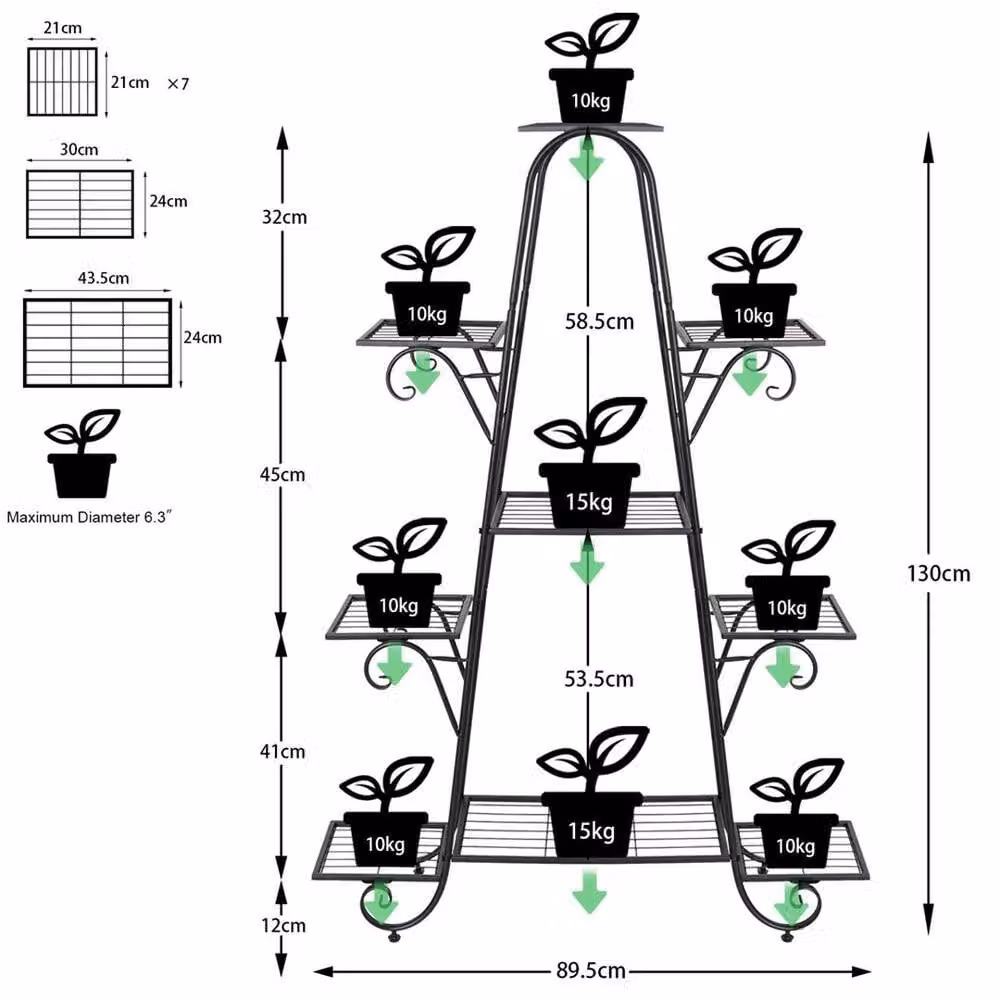 FLAVORA 9 Tier Metal Plant Stand in Matt Black, H 130 x W 89.5 x D 30 cm – 2
