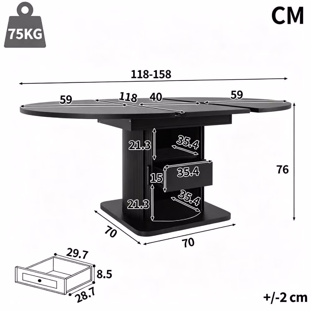 STILVORA Extendable Modern Dining Table in Black with Butterfly Leaf and Central Column, W: 118 cm, H: 76 cm – 3