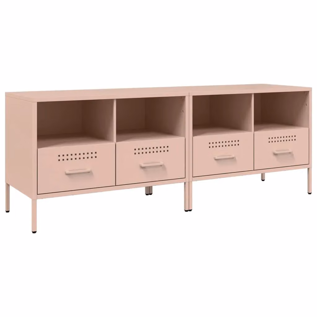 Berkfield Home Set of 2 Pink Industrial Metal TV Cabinets, W/D/H: 68 x 39 x 50.5 cm – 2