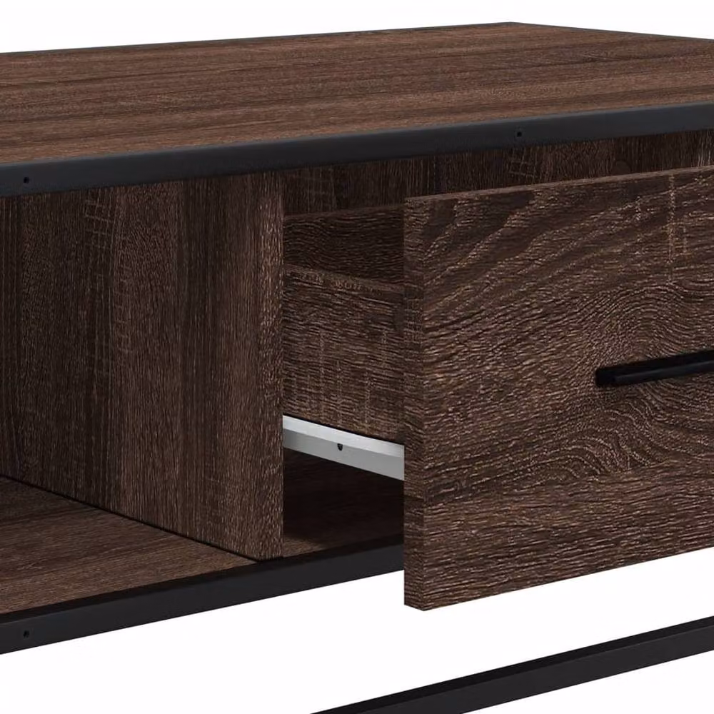 Berkfield Home Brown Oak Coffee Table with Metal Sled Base, W/D/H: 100 x 57 x 35 cm – 4