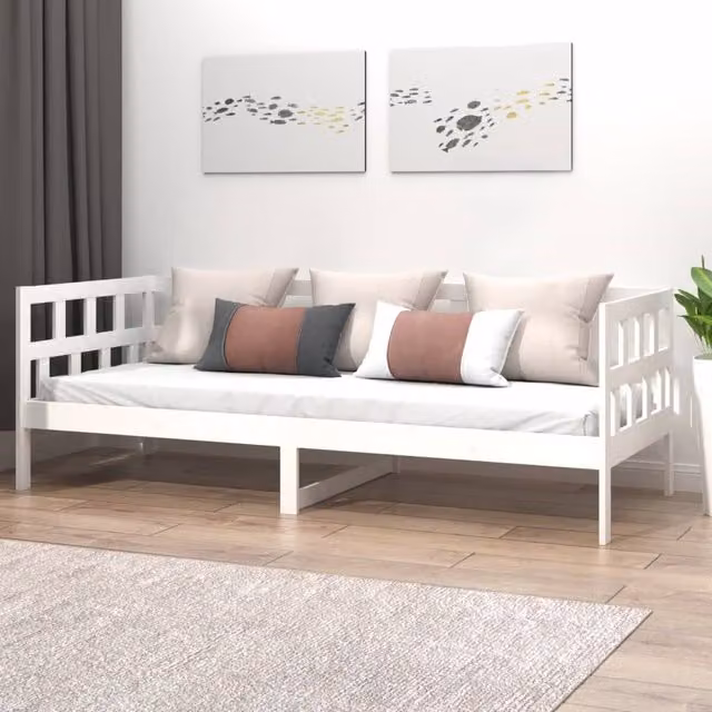 Berkfield Home Rustic White Solid Wood Pine Day Bed W/D/H: 200 x 80 x 0 cm