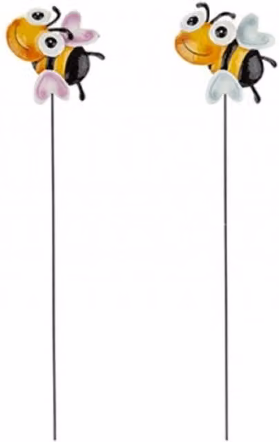 KDMD Metal Happy Bee Garden Stakes, 4 Pack, Yellow