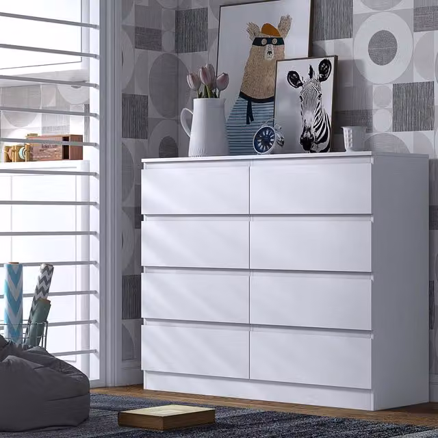 FWStyle Modern 8 Drawer Chest of Drawers in Matt White