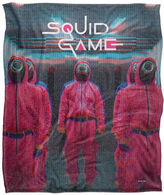 Netflix Squid Game Pink Guards Scene Officially Licensed Super Soft Silky Touch Throw Blanket, White, W: 152 cm, D: 127 cm