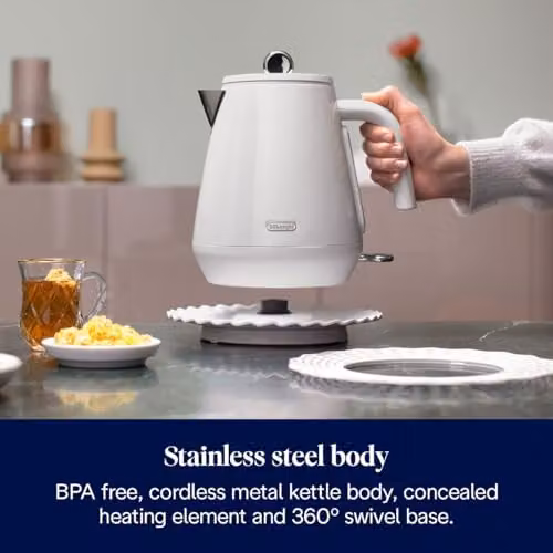 De'Longhi Eclettica KBY3001.W Stainless Steel Electric Kettle, White, 1.7 l – 3