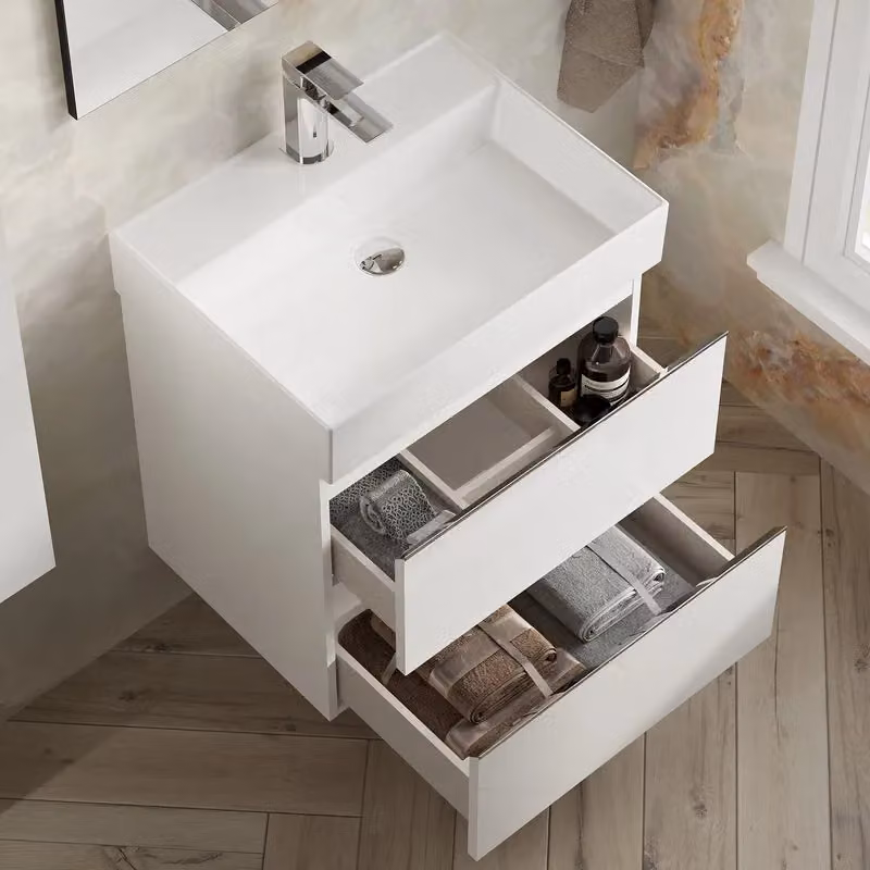 Banyetti Vatilla 600mm Wall Hung Vanity Unit with Veneto 1 Tap Hole Basin, Gloss White, W: 60 cm, D: 45 cm, H: 45 cm – 3