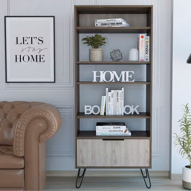 Core Products Nevada Smoked Oak Display Bookcase with Hinged Door and Internal Shelves, W/D/H: 72.3 x 38.0 x 171.2 cm – 5