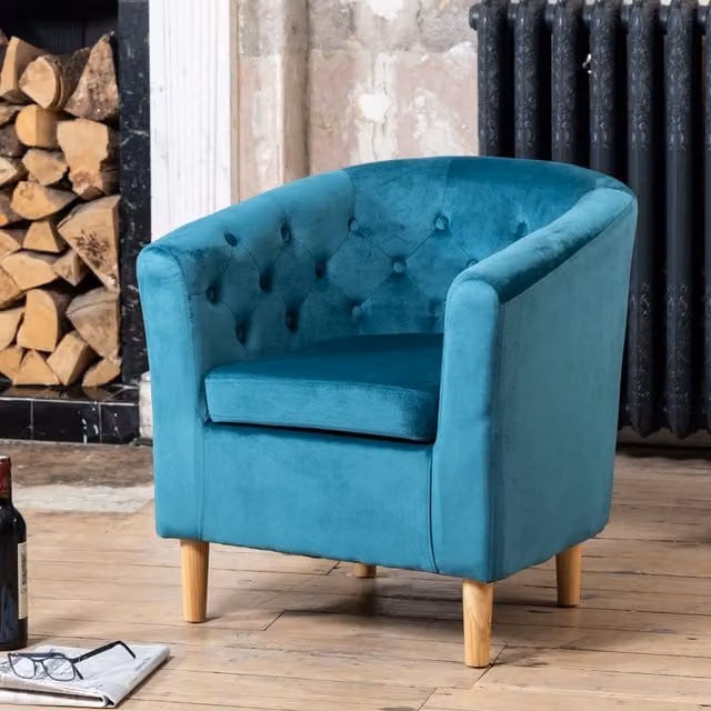 Artemis Home Clio Velvet Tub Accent Chair in Petrol Blue