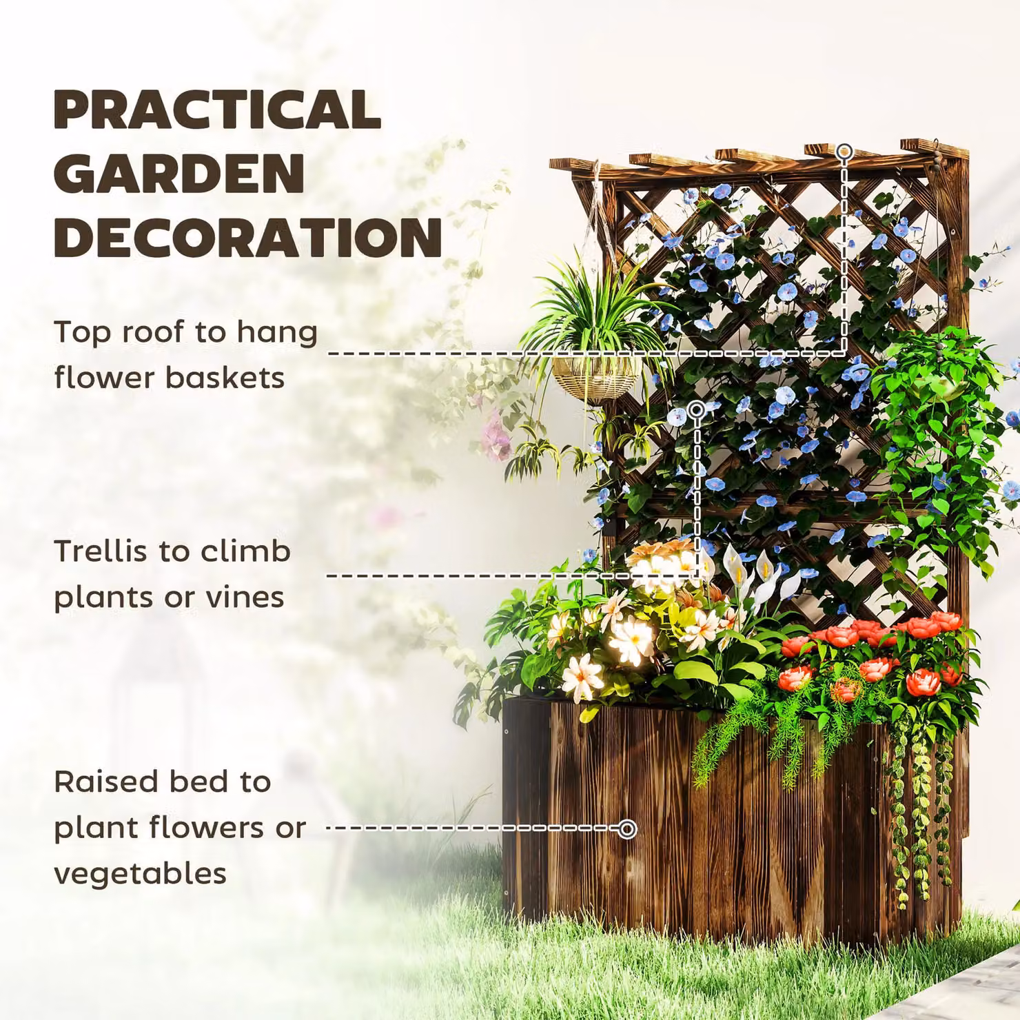 OUTSUNNY Wooden Raised Bed Planter in Sand with Drainage Holes, W/D/H: 122 x 58 x 33 cm – 3