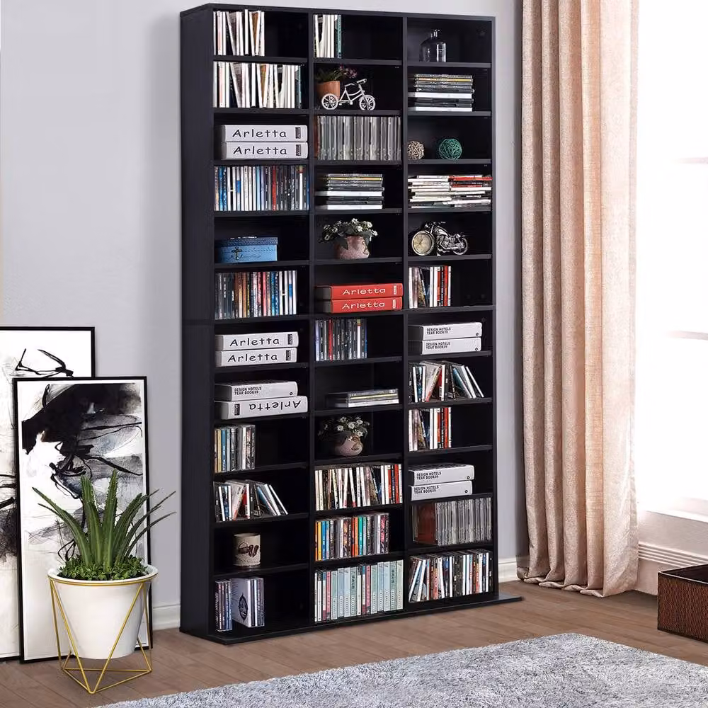 ERGOVEXA 1116 Black CD and DVD Storage Unit with Adjustable Shelves, W: 102 cm, H: 195 cm – 3