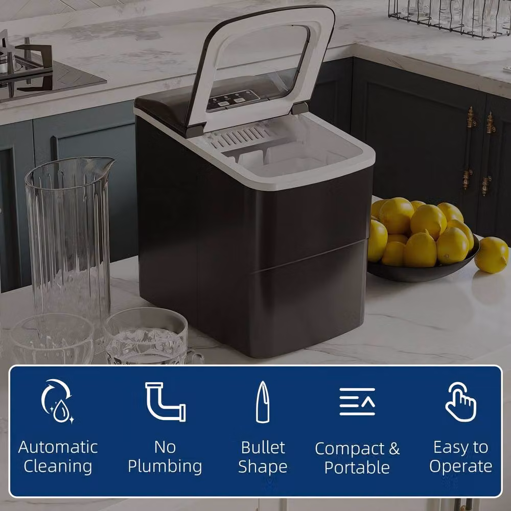 STILVORA Countertop Ice Maker with Digital Display and Self-Cleaning Function, Black, 12 kg – 6