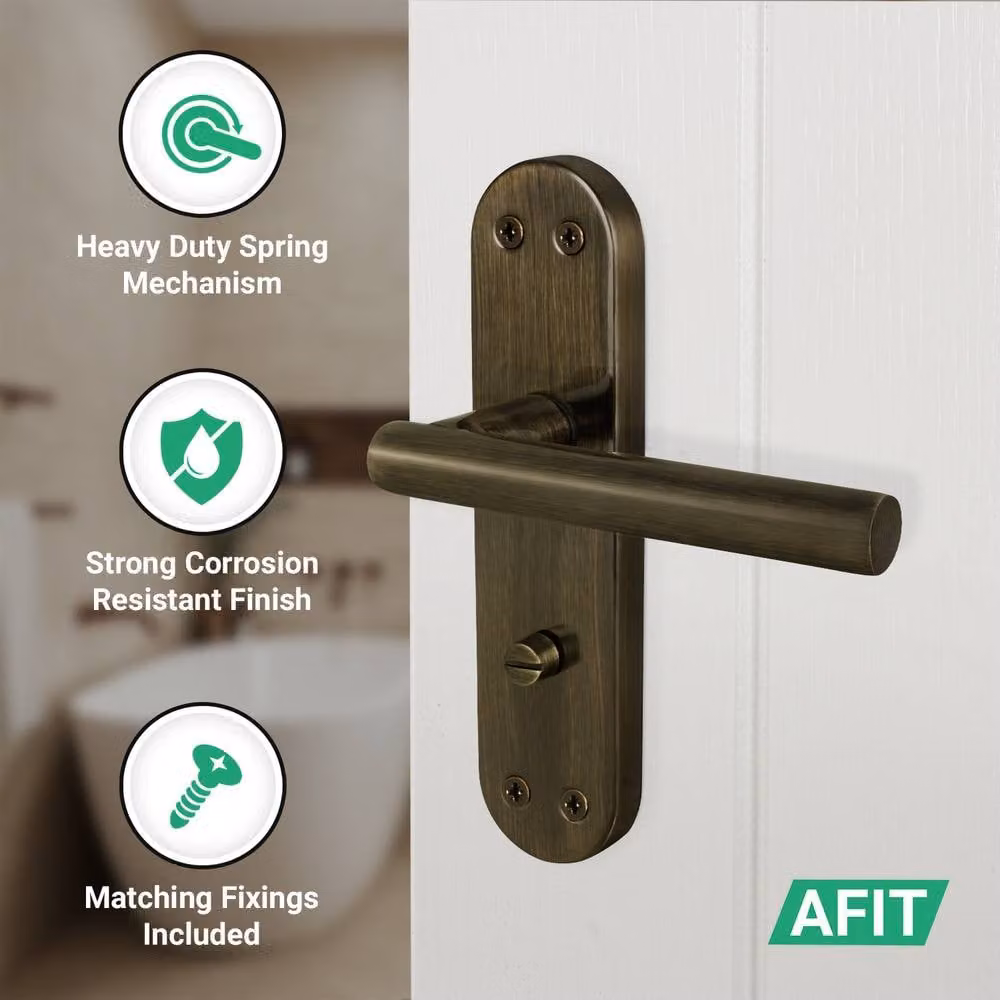 AFIT T-Bar Antique Brass Bathroom Backplate Lock Set in Bronze, W/D/H: 15.0 x 15.0 x 1.5 cm – 3